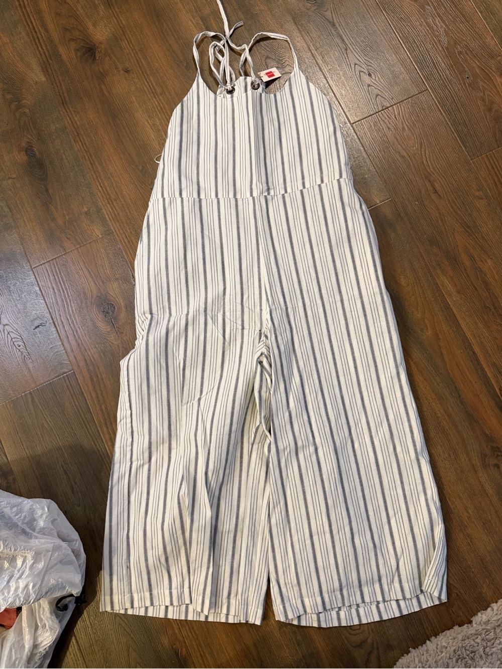 World Market Striped Linen-Blend Wide Leg Jumpsuit - White & Blue
